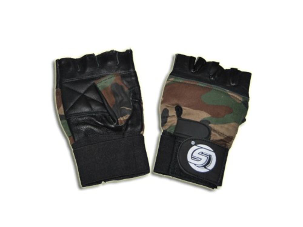 Перчатки без пальцев, кожа+ткань, камуфл.